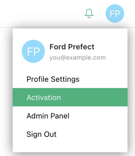 Admin Panel in user menu
